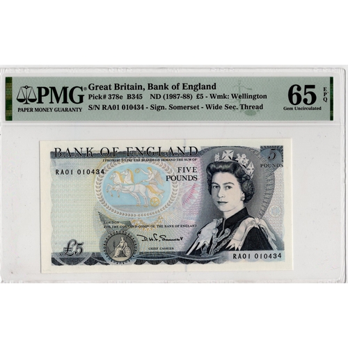 268 - Somerset 5 Pounds (B345) issued 1987, FIRST RUN 'RA01' prefix, serial RA01 010434 (B345, Pick378e) i... 