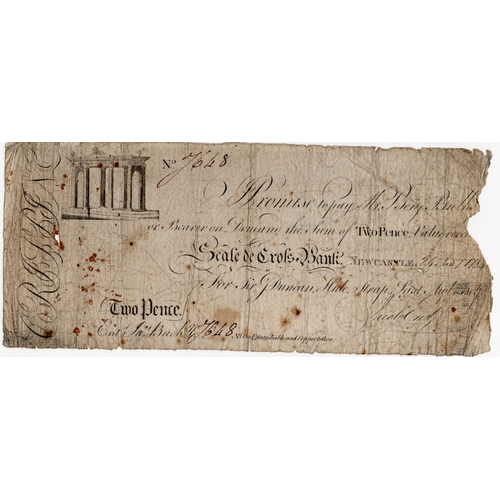 281 - Newcastle, Scale de Cross Bank 2 Pence Skit Note dated 1784, signed Jacob End, produced by James Dun... 