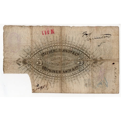 283 - Reading Bank 5 Pounds dated 1883, serial No. 34444 for Chas. Stephens, Fred. John Blandy & Francis C... 