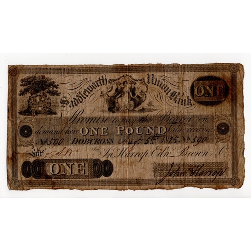 284 - Saddleworth Union Bank 1 Pound dated 1825, No. 590 for Jno. Harrop, Edwd. Brown & Co. (Outing1845b) ... 