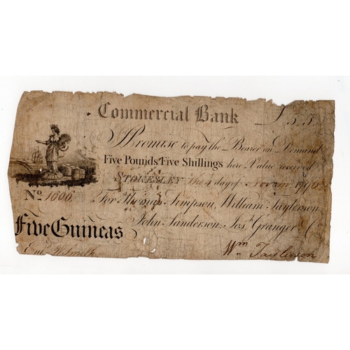 287 - Stokesley Commercial Bank 5 Guineas dated 1796, No. 1606 for Thomas Simpson, William Taylorson, John... 