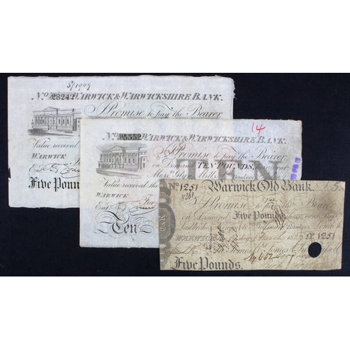 289 - Warwick (3), Warwick Old Bank 5 Pounds dated 1829, serial No. 1251 for John Tomes, Richd. Tomes & Jo... 