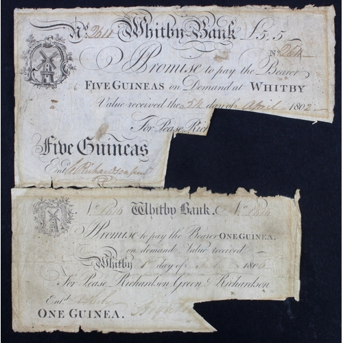 291 - Whitby Bank (2) 1 Guinea dated 1806, serial No. V1676 for Pease, Richardson, Green & Richardson (Out... 