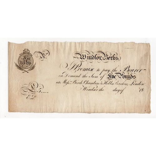 293 - Windsor Bank 5 Pounds unissued without serial numbers or signatures, for James Coombs (Outing2376c) ... 