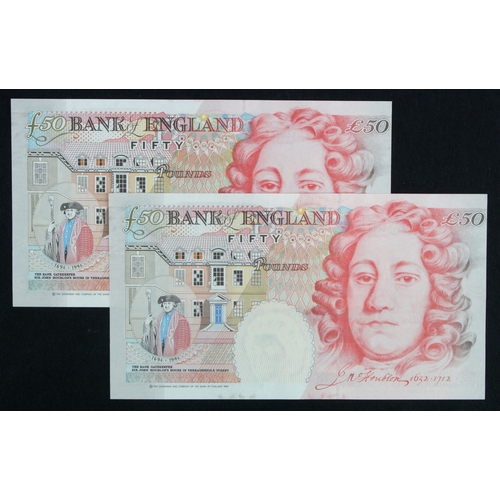 41 - Bailey 50 Pounds (B404) issued 2006 (2), a consecutively numbered pair, serial M69 593681 & M69 5936... 