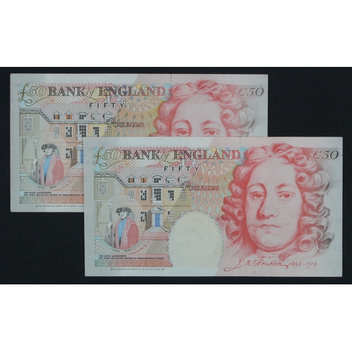 42 - Bailey 50 Pounds (B404) issued 2006 (2), rare FIRST RUN 'L01' prefix, serial L01 295213 and LAST RUN... 