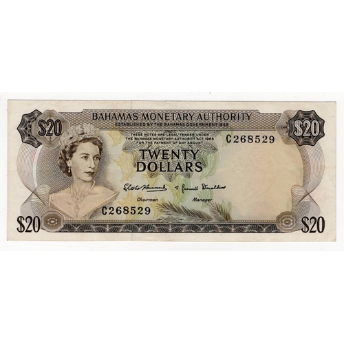 516 - Bahamas 20 Dollars dated 1968, signed Hammond & Donaldson, serial C268529 (BNB B206a, Pick31a) VF+