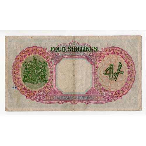 520 - Bahamas 4 Shillings Law 1936 (issued 1941), portrait King George VI at right, serial A/4 400633 (BNB... 