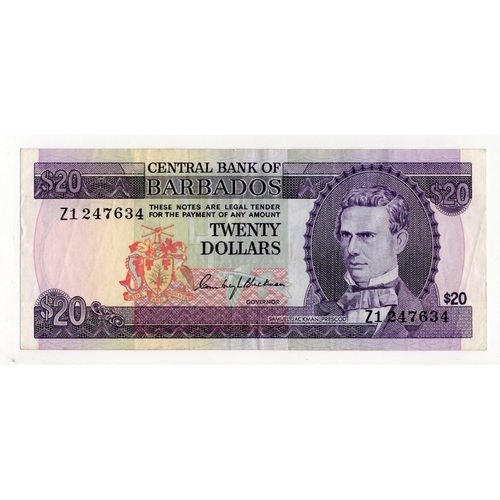 529 - Barbados 20 Dollars issued 1973 signed C. Blackman, REPLACEMENT note serial Z1 247634 (BNB B206az, P... 