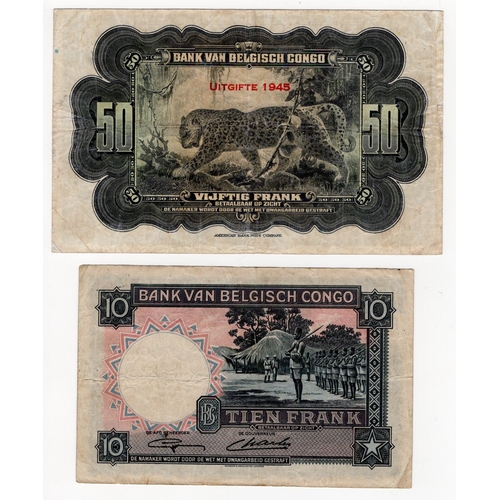 532 - Belgian Congo (2), 50 Francs issued 1945, series D note with 'Emission-1945' overprint, serial no. D... 