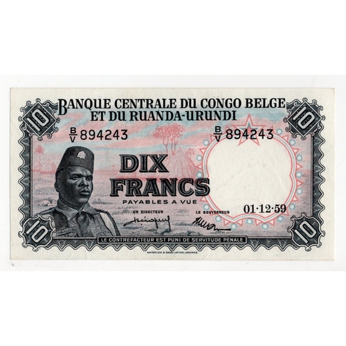 533 - Belgian Congo 10 Francs dated 1st December 1959, LAST date of issue, serial B/V 894243 (BNB B310v, P... 