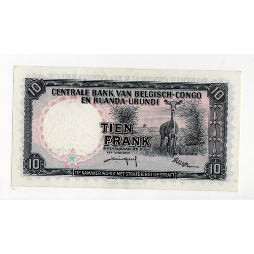 533 - Belgian Congo 10 Francs dated 1st December 1959, LAST date of issue, serial B/V 894243 (BNB B310v, P... 