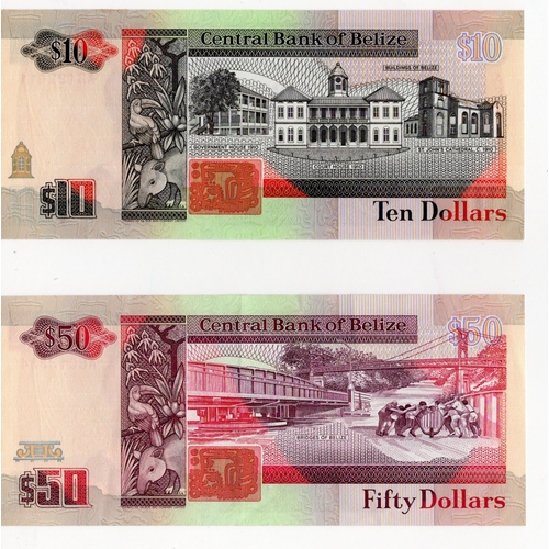 537 - Belize (2), 50 Dollars dated 1991, serial AB013334 (BNB B314b, Pick56b) one set of staple holes othe... 