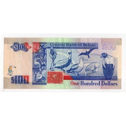 539 - Belize 100 Dollars dated 1991, serial AA577341 (BNB B315b, Pick57b) VF+