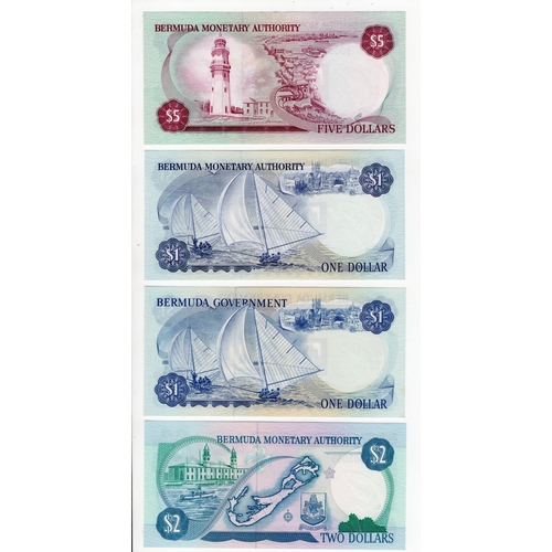 541 - Bermuda (4), LOW serial numbers, 5 Dollars dated 1981 serial A/2 000329, 1 Dollar dated 1970 serial ... 