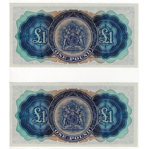 543 - Bermuda 1 Pound (2) dated 1st October 1966, a rare consecutively numbered pair, portrait Queen Eliza... 