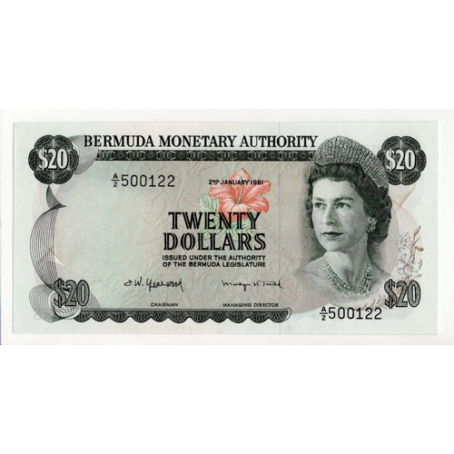 545 - Bermuda 20 Dollars dated 2nd January 1981, serial A/2 500122 (BNB B204c, Pick31c) Uncirculated