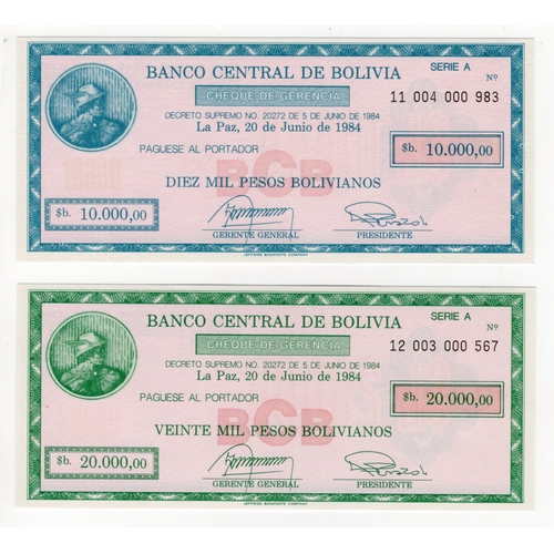 547 - Bolivia (2), 10000 Bolivianos and 20000 Bolivianos dated 20th June 1984 Second Series, Series A (BNB... 