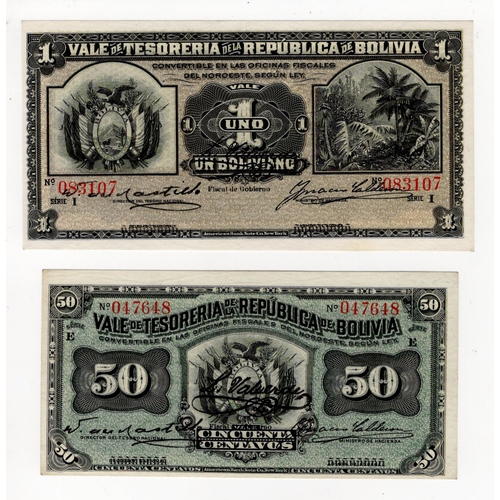 549 - Bolivia (2), 50 Centavos and 1 Boliviano dated 29th November 1902, serial E 047648 & I 083107 (BNB B... 