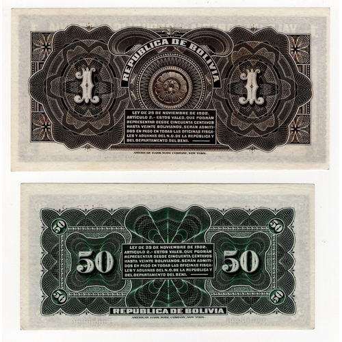 549 - Bolivia (2), 50 Centavos and 1 Boliviano dated 29th November 1902, serial E 047648 & I 083107 (BNB B... 