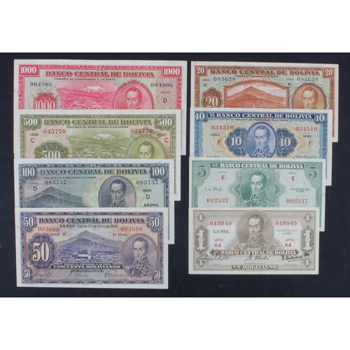 554 - Bolivia (8), 1000 Bolivianos, 500 Bolivianos, 100 Bolivianos, 50 Bolivanos, 20 Bolivanos, 10 Bolivan... 