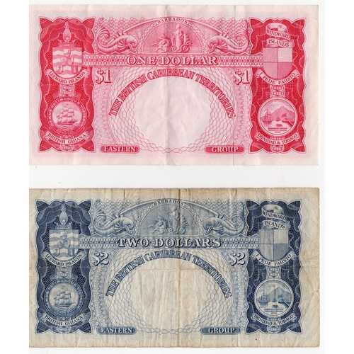 561 - British Caribbean Territories (2), 1 Dollar and 2 Dollars dated 2nd January 1964, portrait Queen Eli... 