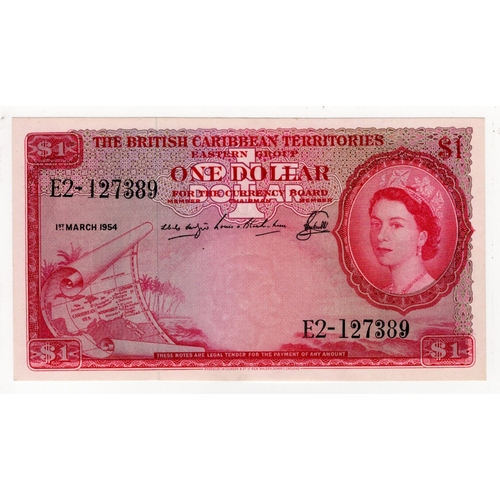 562 - British Caribbean Territories 1 Dollar dated 1st March 1954, portrait of Queen Elizabeth II at right... 