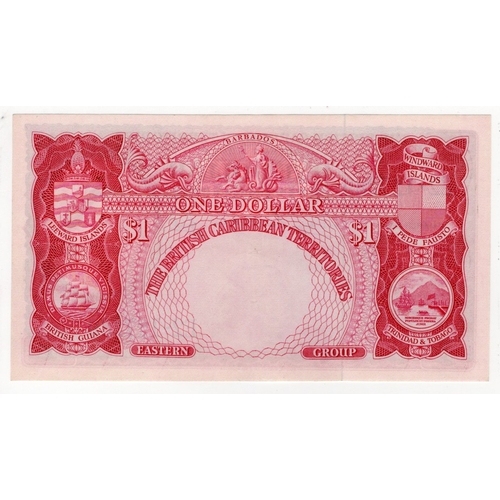 562 - British Caribbean Territories 1 Dollar dated 1st March 1954, portrait of Queen Elizabeth II at right... 