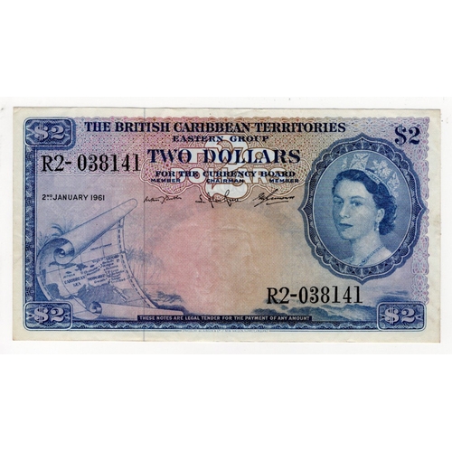 563 - British Caribbean Territories 2 Dollars dated 2nd January 1961, portrait Queen Elizabeth II at right... 