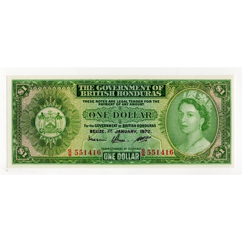 565 - British Honduras 1 Dollar dated 1st January 1972, portrait Queen Elizabeth II at right, serial G/6 5... 