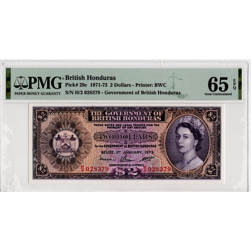 567 - British Honduras 2 Dollars dated 1st January 1973, last date of issue, serial H/2 028379 (BNB B128a,... 