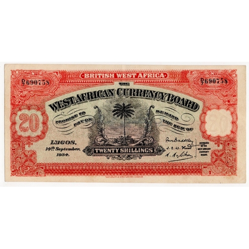 569 - British West Africa 20 Shillings dated 14th September 1934, contemporary COUNTERFEIT note, serial D/... 