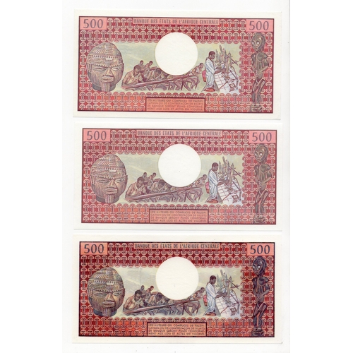 579 - Cameroun 500 Francs (3), not dated issued 1974, dated 1981 and dated 1983 (BNB B401b, d & f, Pick15b... 