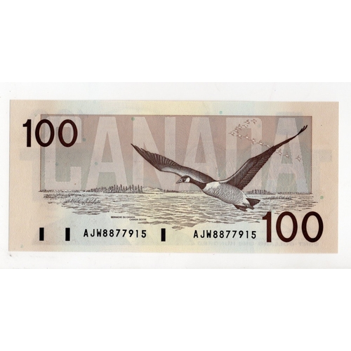 584 - Canada 100 Dollars dated 1988, signed Thiessen & Crow, serial AJW 8877915 (BNB B362a, Pick99a) Uncir... 