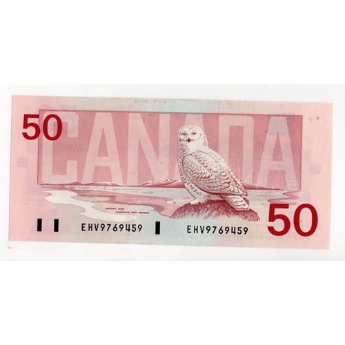 586 - Canada 50 Dollars dated 1988, signed Thiessen & Crow, serial EHV 9769459 (BNB B361a, Pick98a) Uncirc... 