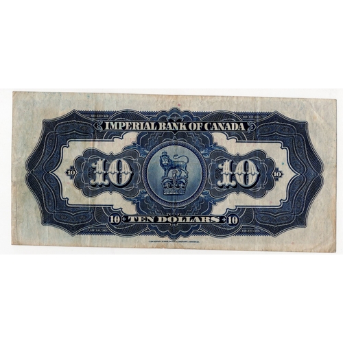 587 - Canada Imperial Bank 10 Dollars dated 1st November 1923, serial N414516 (pickS1143a) 4 pinholes, Fin... 