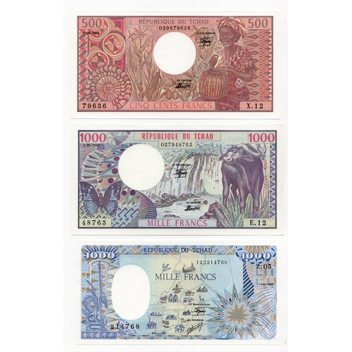 601 - Chad (3), 1000 Francs dated 1st June 1980 serial E.12 48763 (BNB B206a, Pick7), 500 Francs dated 1st... 