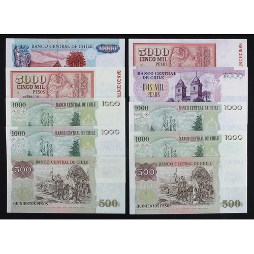 603 - Chile (10), 500 Pesos (2) dated 1991 & 1995, 1000 Pesos (4) dated 1989, 1990, 1991, 1996, 2000 Pesos... 