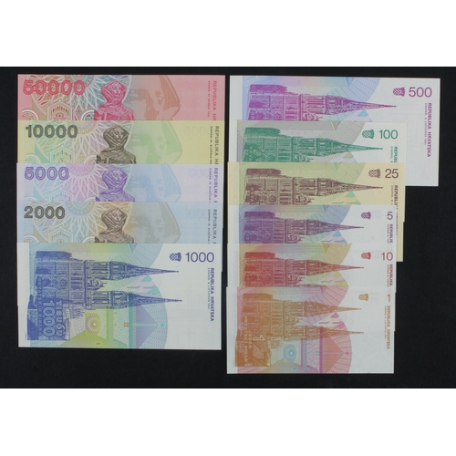 660 - Croatia (11), 1 Dinar, 5 Dinara, 10 Dinara, 25 Dinara, 100 Dinara, 500 Dinara, 1000 Dinara, 2000 Din... 