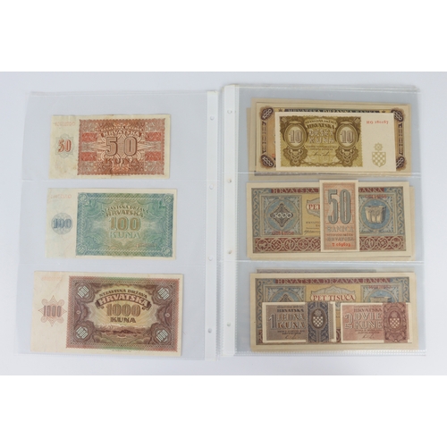 661 - Croatia (15), 50 Kuna, 1000 Kuna dated 1941, 1 Kuna, 2 Kune dated 1942, 10 Kuna & 100 Kuna dated 194... 