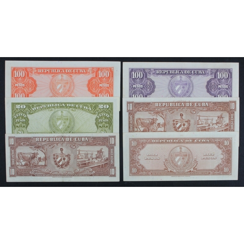 666 - Cuba (6), 10 Pesos (3) dated 1958 and 1960, 20 Pesos dated 1960, 100 Pesos (2) dated 1958 & 1959 (Pi... 