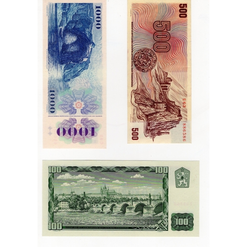 675 - Czech Republic (3), 1000 Korun, 500 Korun & 100 Korun issued 1993, provisional issues with revalidat... 