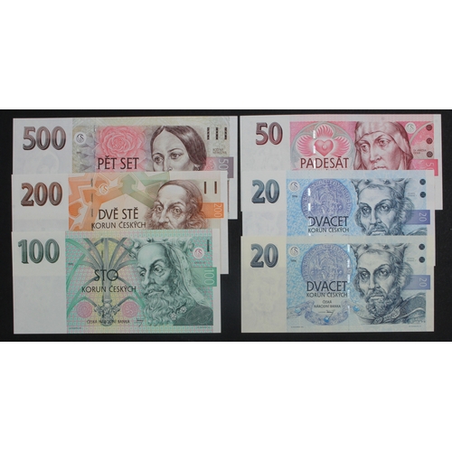 677 - Czech Republic (6), 500 Korun dated 1995, 200 Korun dated 1996, 100 Korun dated 1995, 50 Korun and 2... 