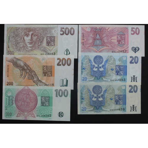 677 - Czech Republic (6), 500 Korun dated 1995, 200 Korun dated 1996, 100 Korun dated 1995, 50 Korun and 2... 