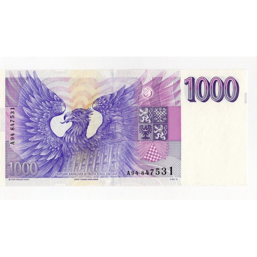 678 - Czech Republic 1000 Korun dated 1993, first date of issue, serial A94 847531 (BNB B108a, Pick8a) Unc... 