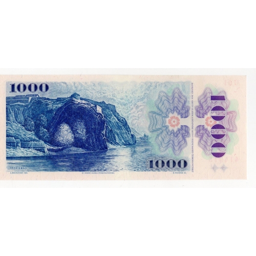 679 - Czech Republic 1000 Korun issued 1993, provisional issue with revalidation printed version of adhesi... 