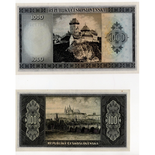 682 - Czechoslovakia (2), 100 Korun & 1000 Korun issued 1945, serial PM519270 & BE199715 (BNB B142a, B144a... 