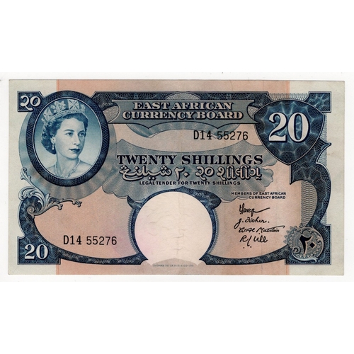 704 - East African Currency Board 20 Shillings issued 1958 - 1960, portrait Queen Elizabeth II top left, s... 