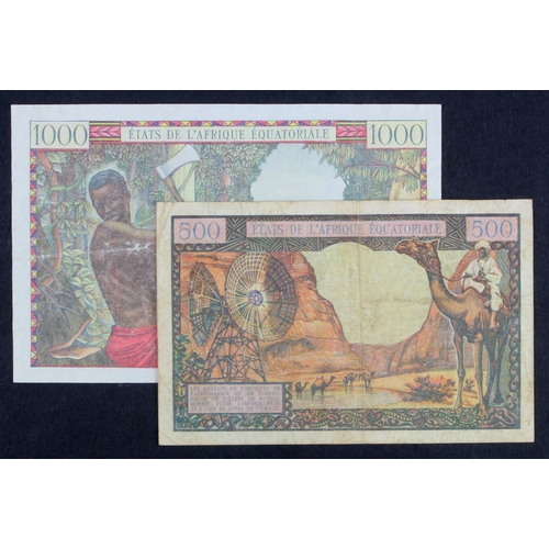 725 - Equatorial African States (2), 1000 Francs issued 1963, code letter D, serial A.6 89471 (BNB B203, P... 