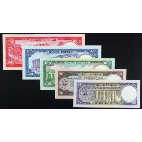 727 - Equatorial Guinea (5), 1000 Ekuele, 500 Ekuele, 100 Ekuele, 50 Ekuele & 25 Ekuele dated 7th July 197... 